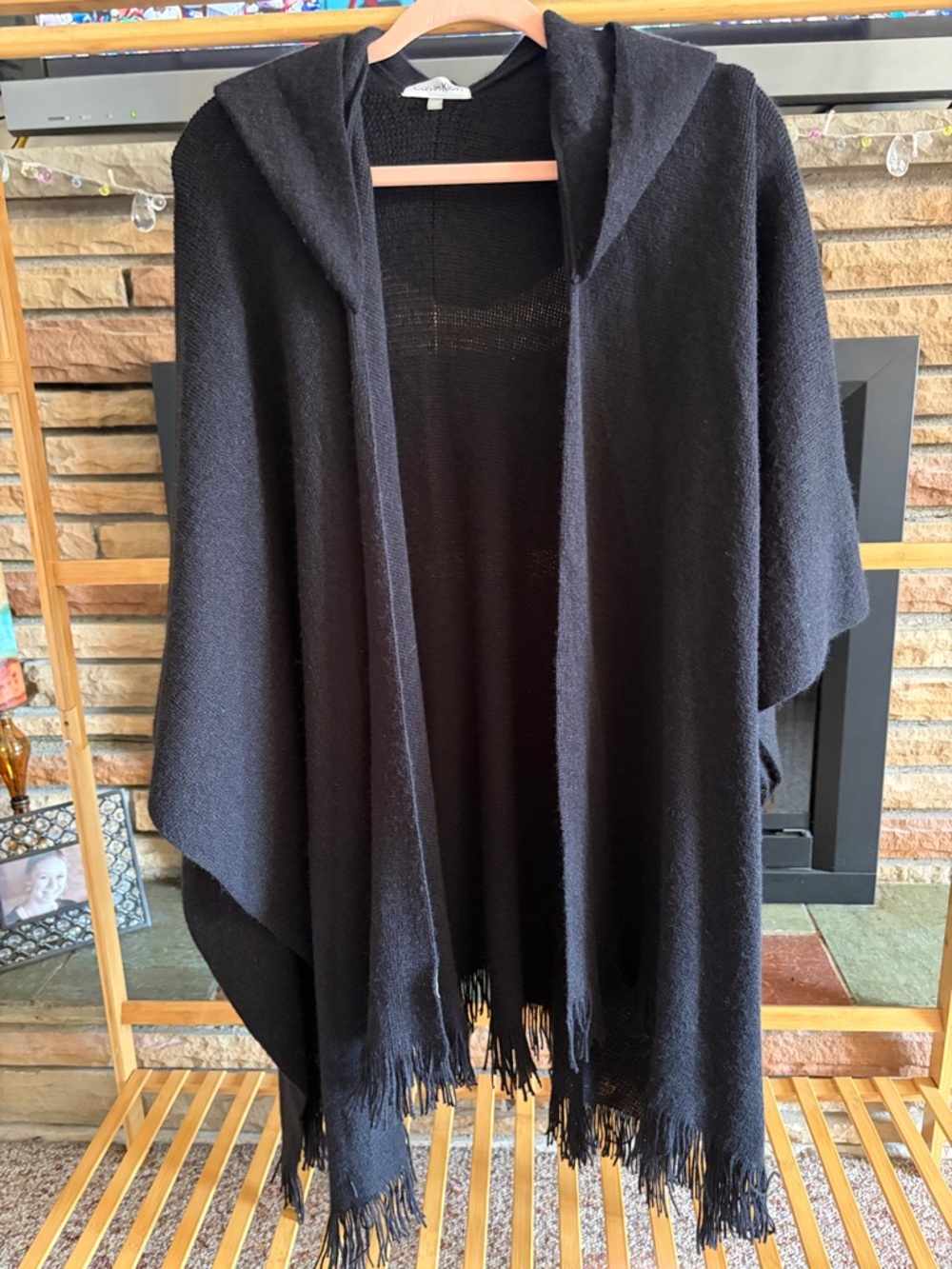 Calvin Klein Black Hooded Knit Wrap
